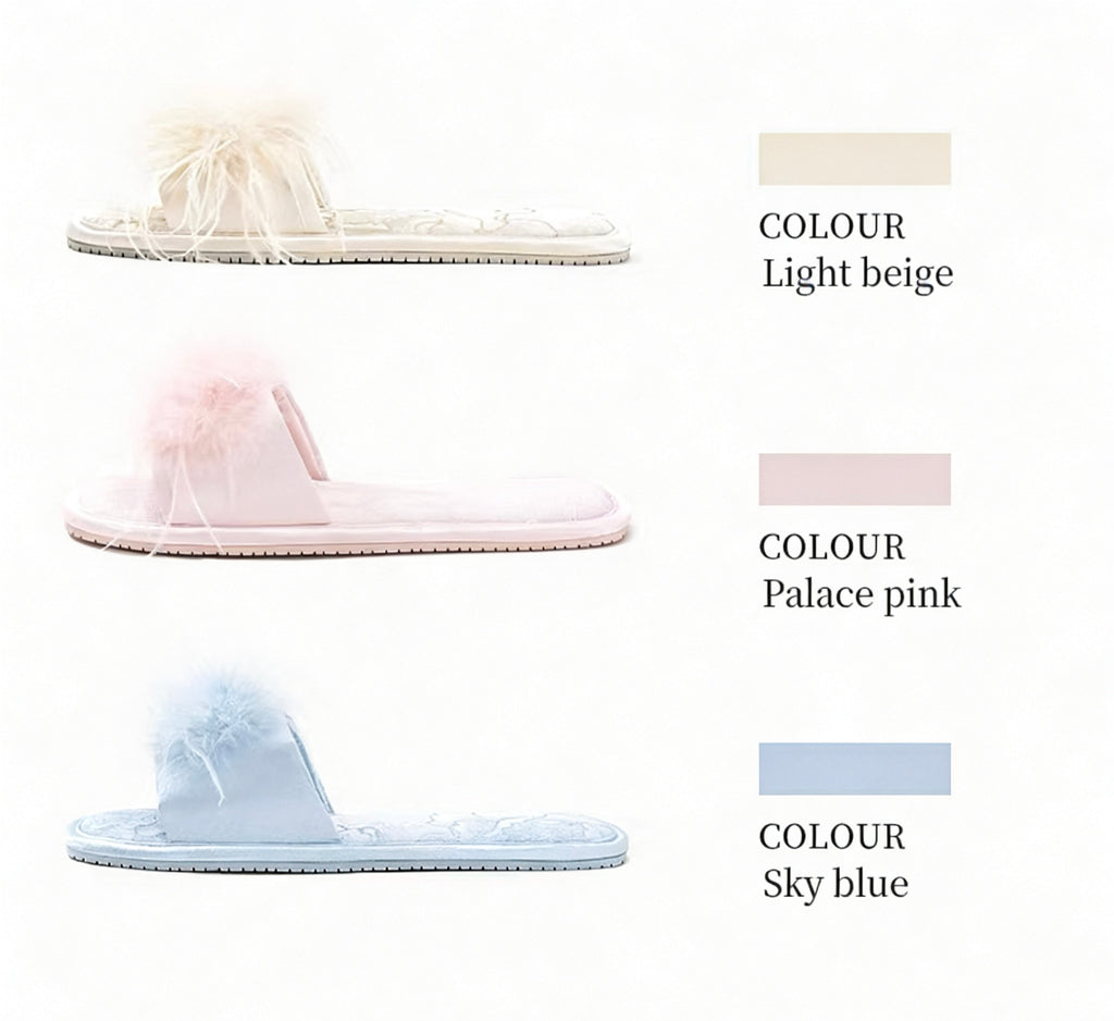 Ostrich Feather Jacquard Satin Open-Toe Slides