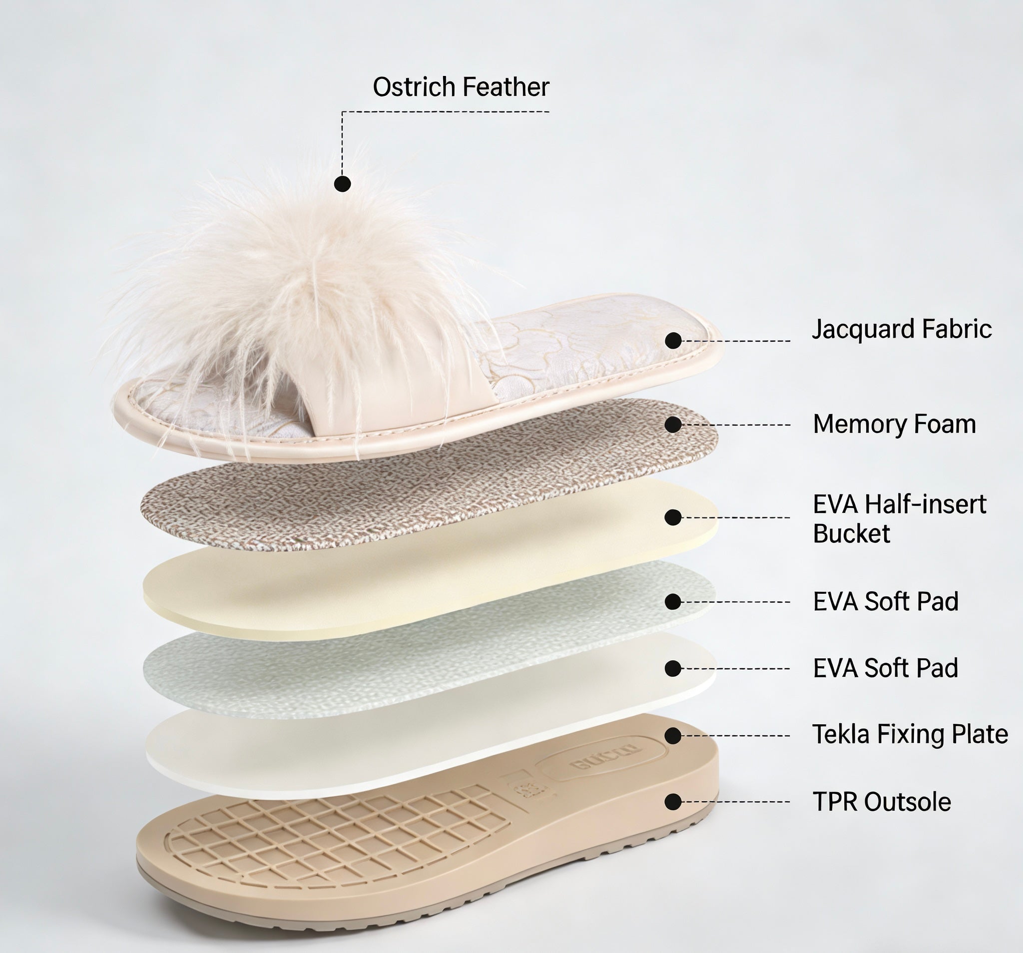 Ostrich Feather | Jacquard Satin Open-Toe Slides