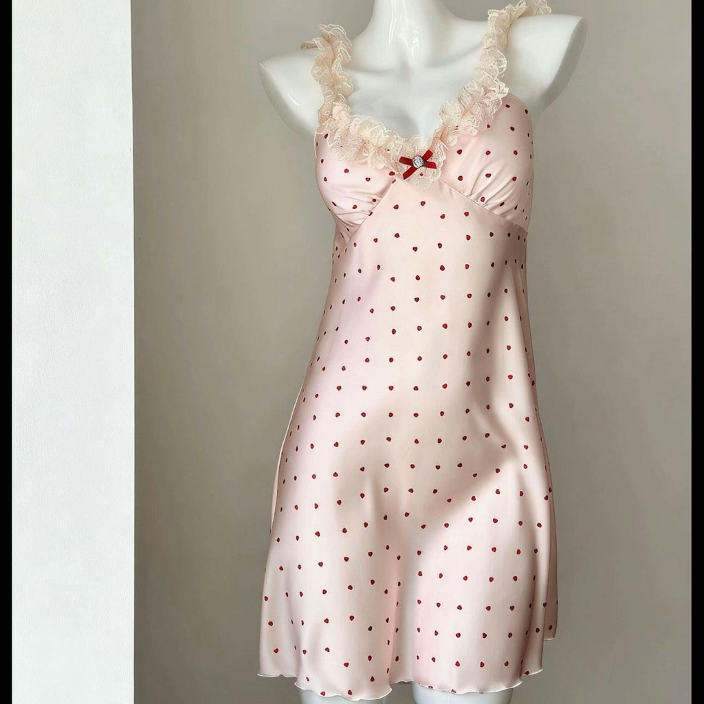 Lace & Satin Pink Pajamas Slip Dress