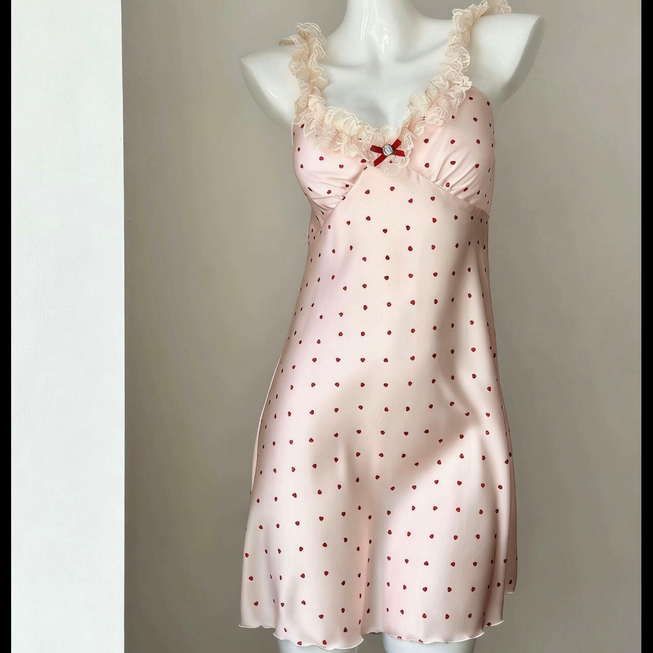 Lace & Satin Pink Pajamas Slip Dress