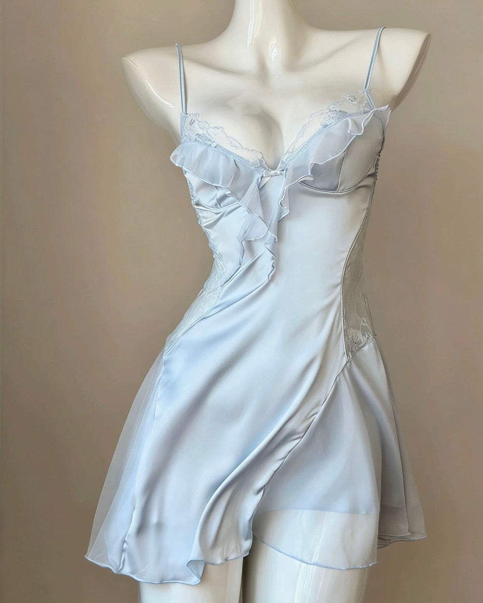 French-Inspired Lace & Blue Satin Slip Dressing