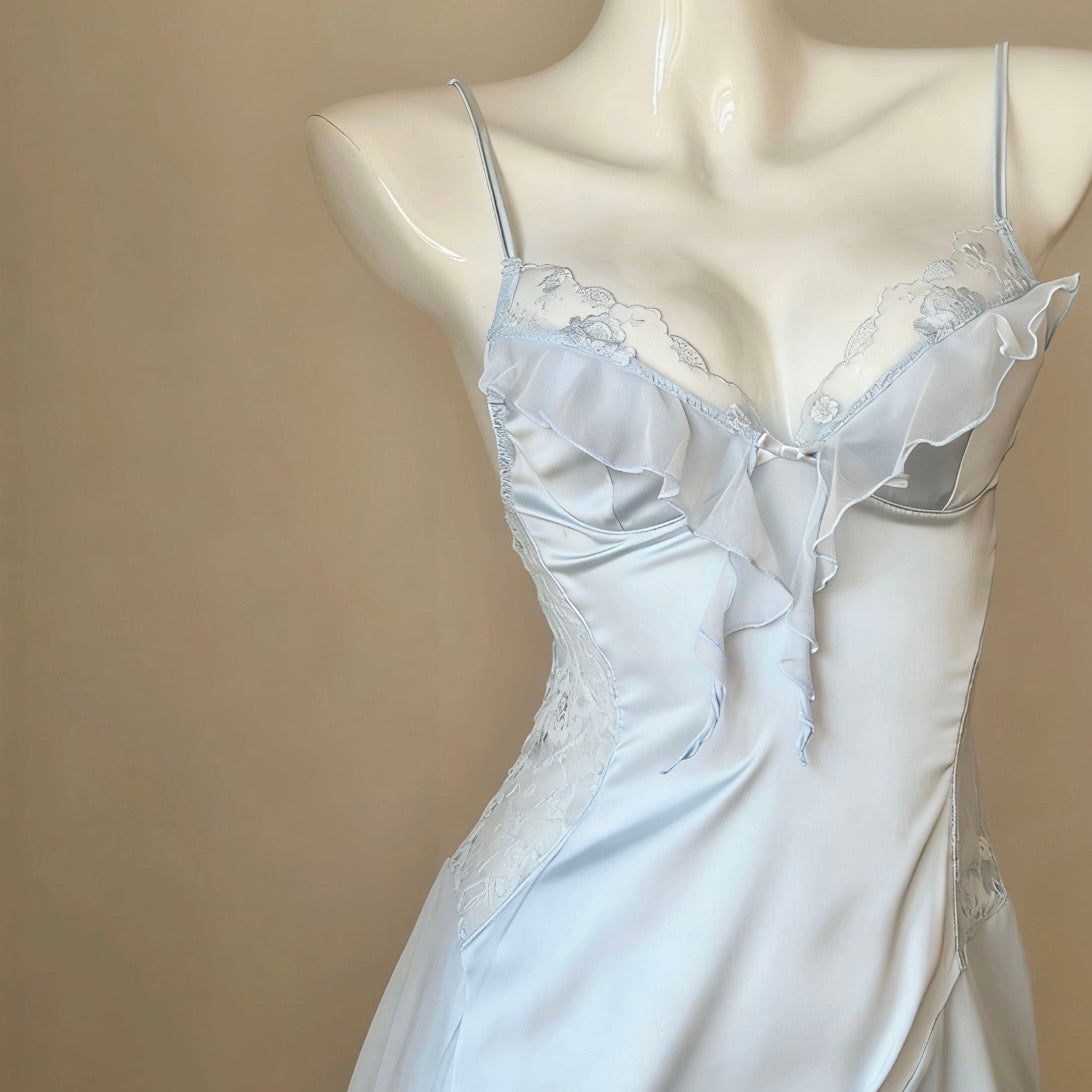 French-Inspired Lace & Blue Satin Slip Dressing