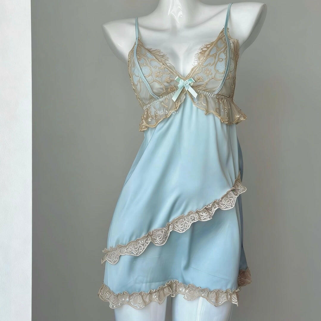 Misty Blue French Lace Slip Dress | valentines day pajamas