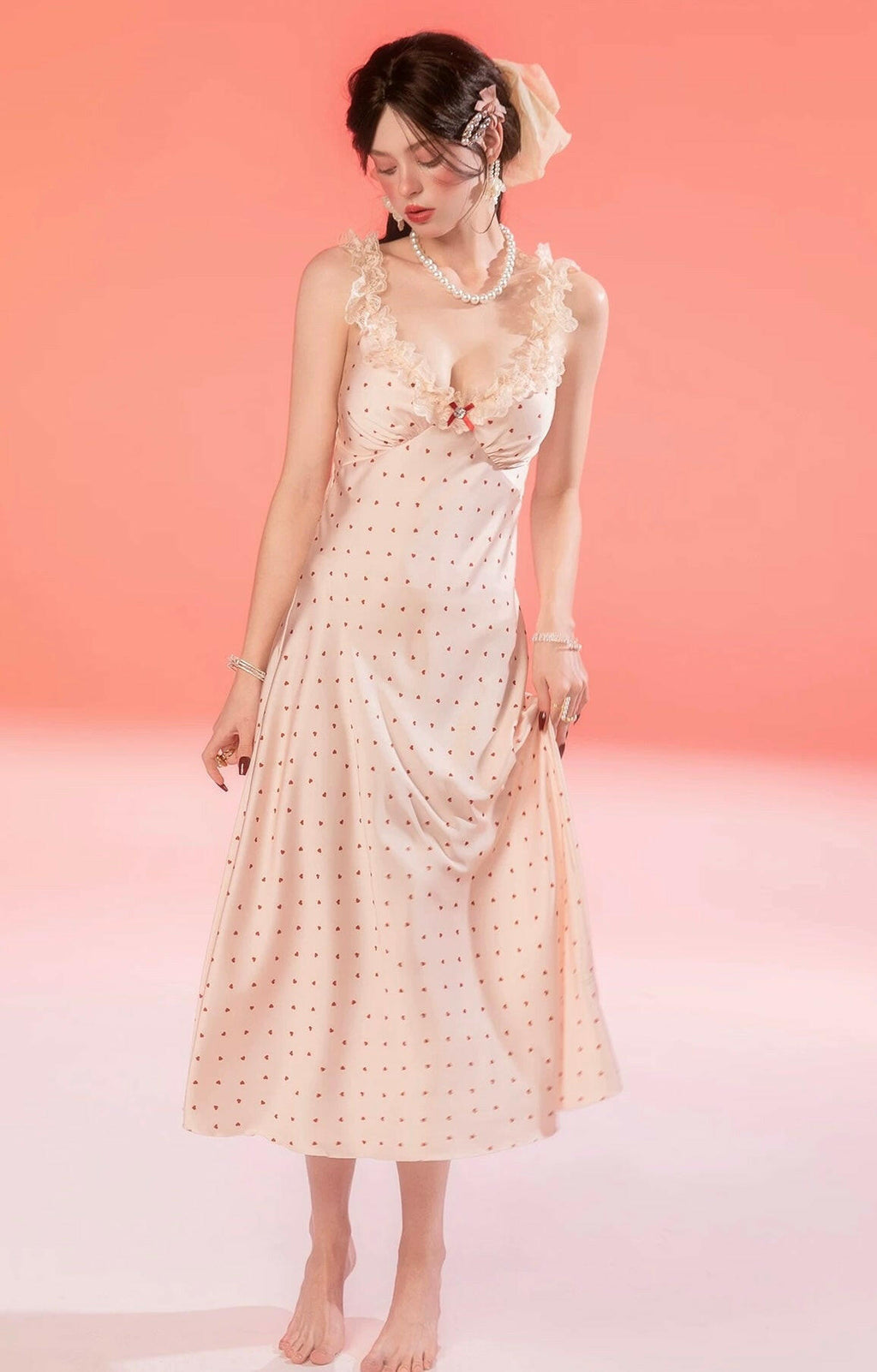 Lace & Satin Pink Pajamas Slip Dress