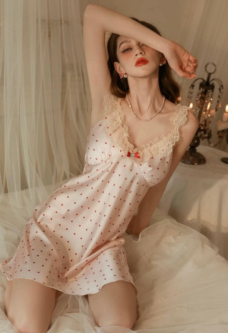 Lace & Satin Pink Pajamas Slip Dress