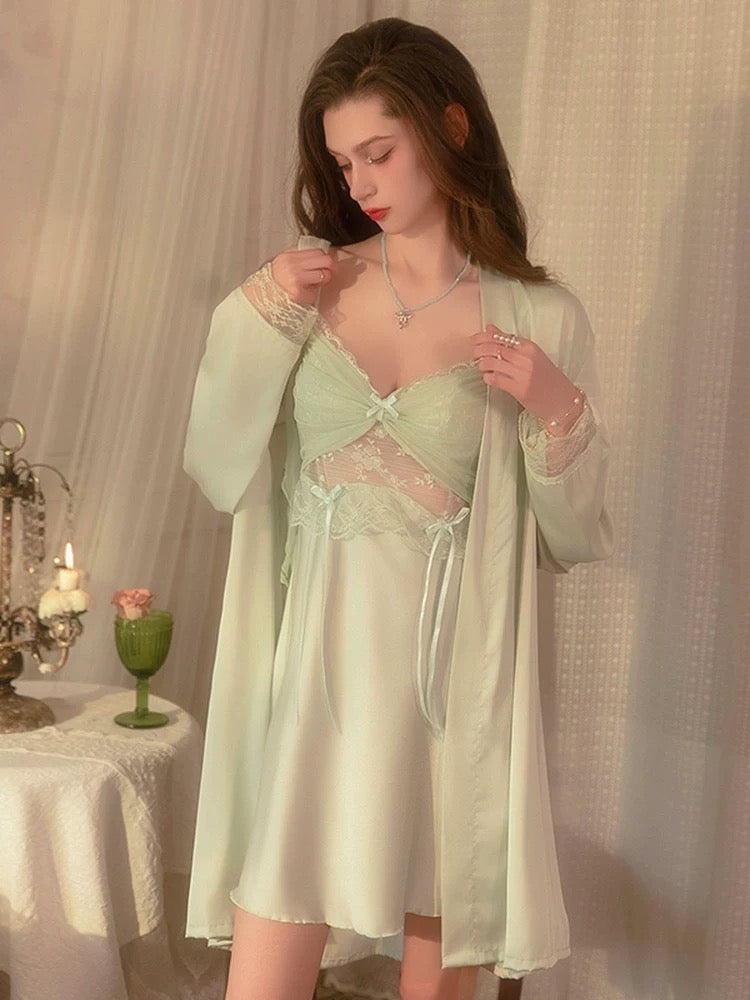 Mint Green Dress - Lace & Mesh Loungewear Dress