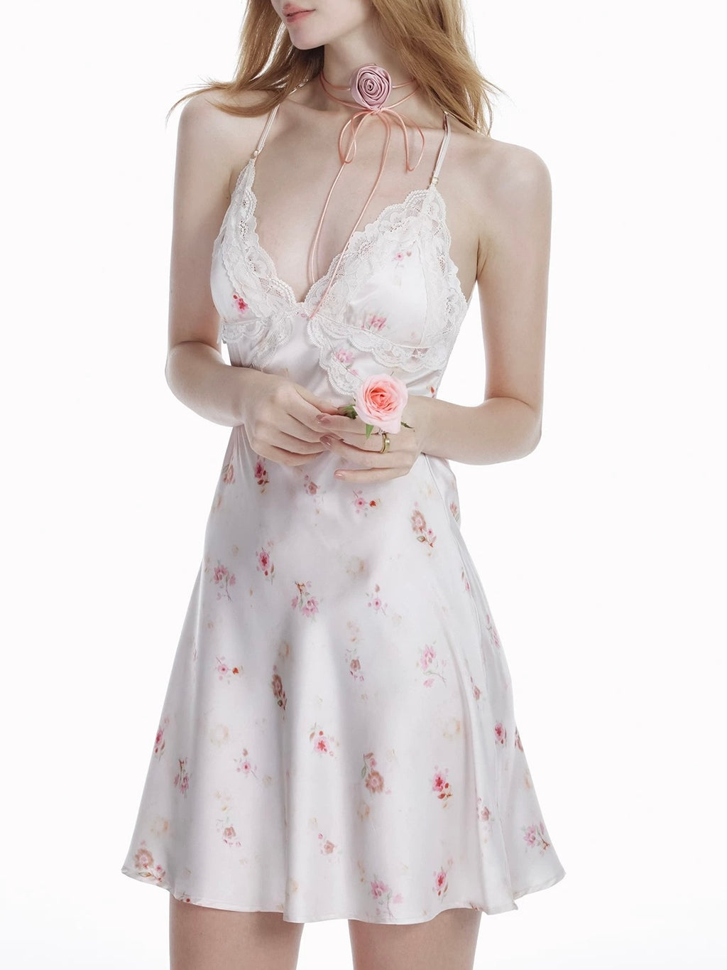 White Floral Print Lace Dress