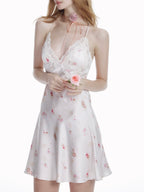 White Floral Print Lace Dress