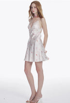 White Floral Print Lace Dress