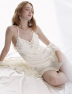 White Veil French Lace Satin Nightdress