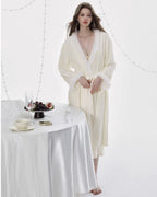 Cream Luxe French Robe with Furry Trim