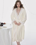 Cream Luxe French Robe with Furry Trim