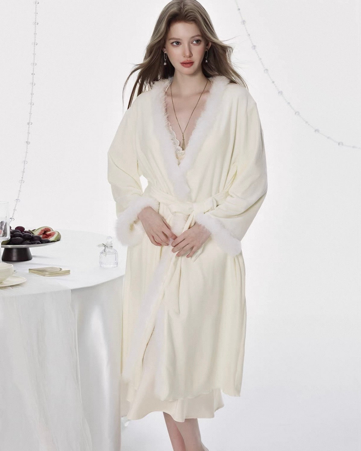 Luxe French Robe with Furry Trim