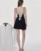Black Satin Lace Deep V Nightdress