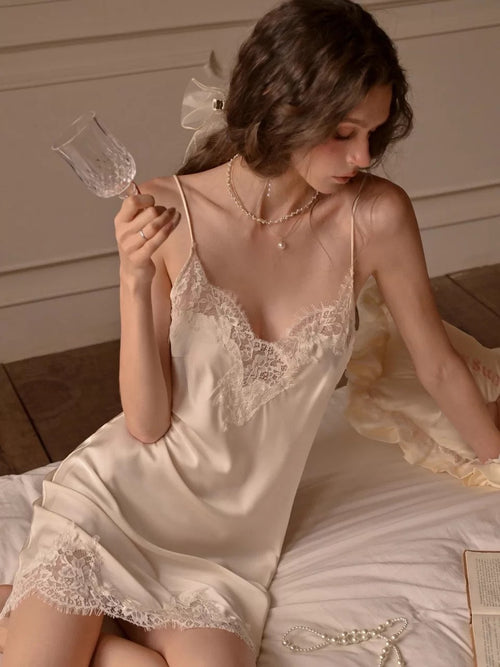 Cream Satin Lace Camisole Sleep Set