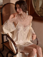 Cream Satin Lace Camisole Sleep Set