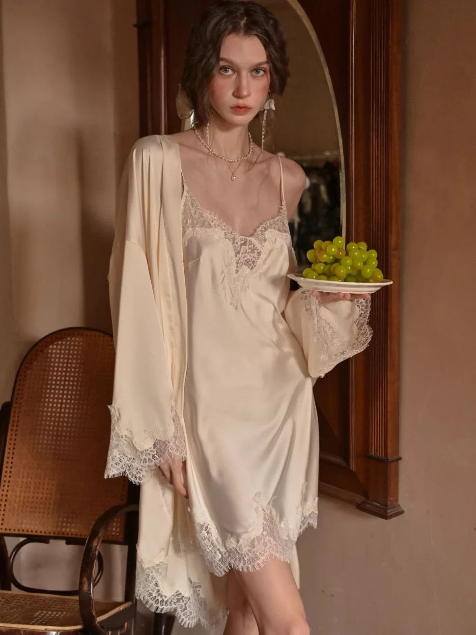 Luxe Cream Satin Lace Camisole Sleep Set