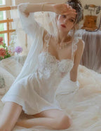 White Lace & Sheer Chiffon Nightdress