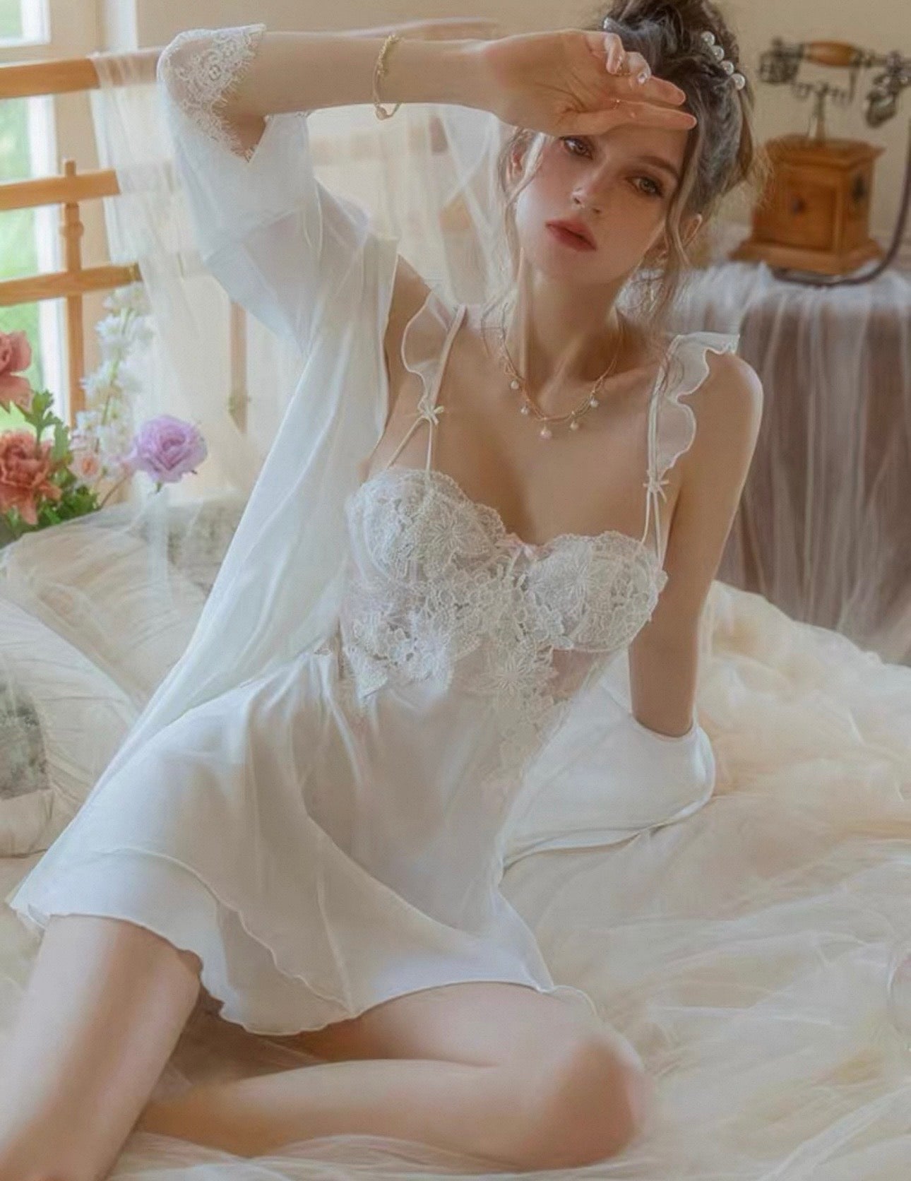 Balletcore Lace & Sheer Chiffon Nightdress