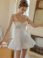 White Lace & Sheer Chiffon Nightdress