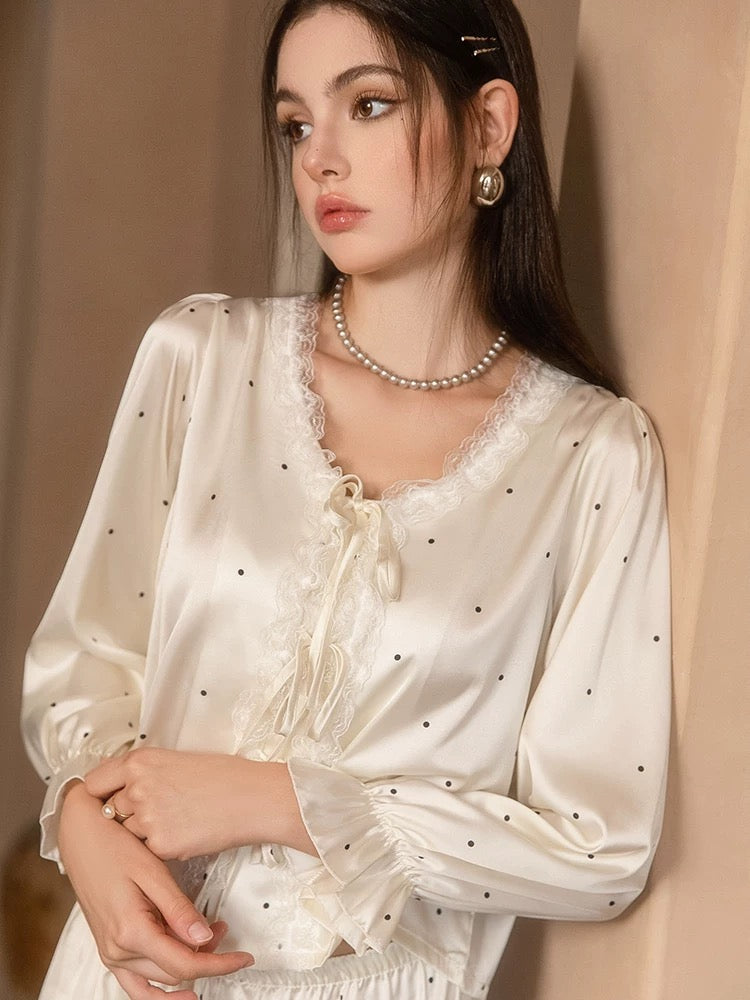 Pearl White Polka Dot French Pajama Set