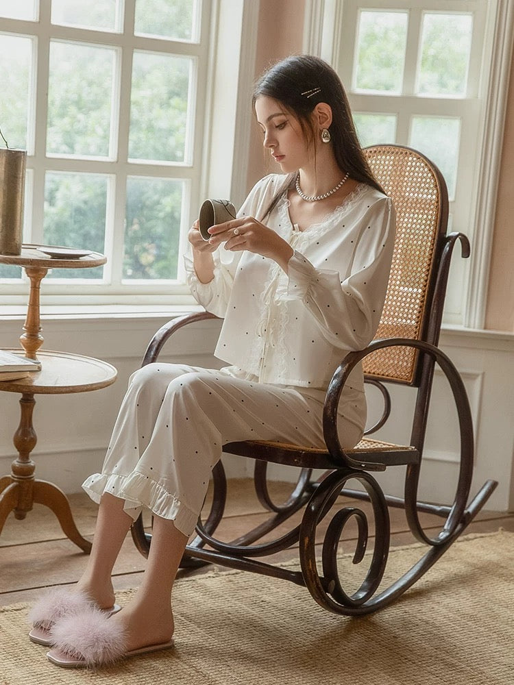 Pearl White Polka Dot French Pajama Set