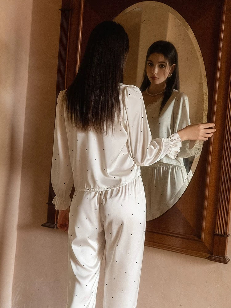 Pearl White Polka Dot French Pajama Set