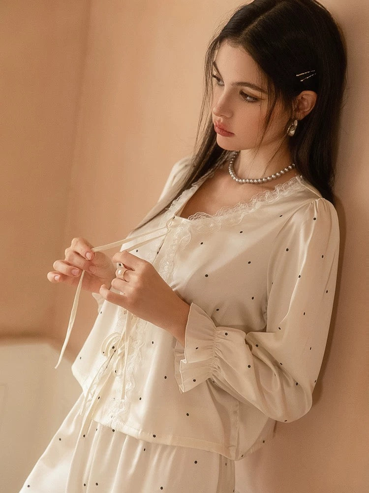 Pearl White Polka Dot French Pajama Set