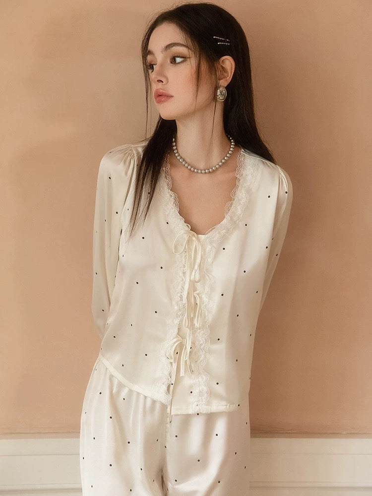 Pearl White Polka Dot French Pajama Set