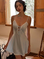 Blue Gingham Lace Trim Cami Nightgown