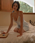 Blue Gingham Lace Trim Cami Nightgown