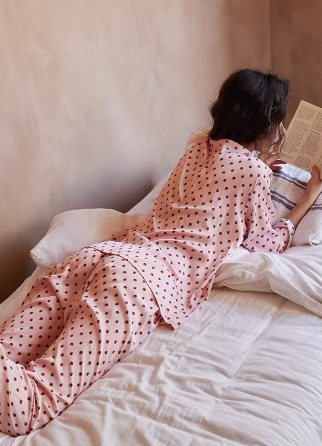 Pink Strawberry Print Pajama Set