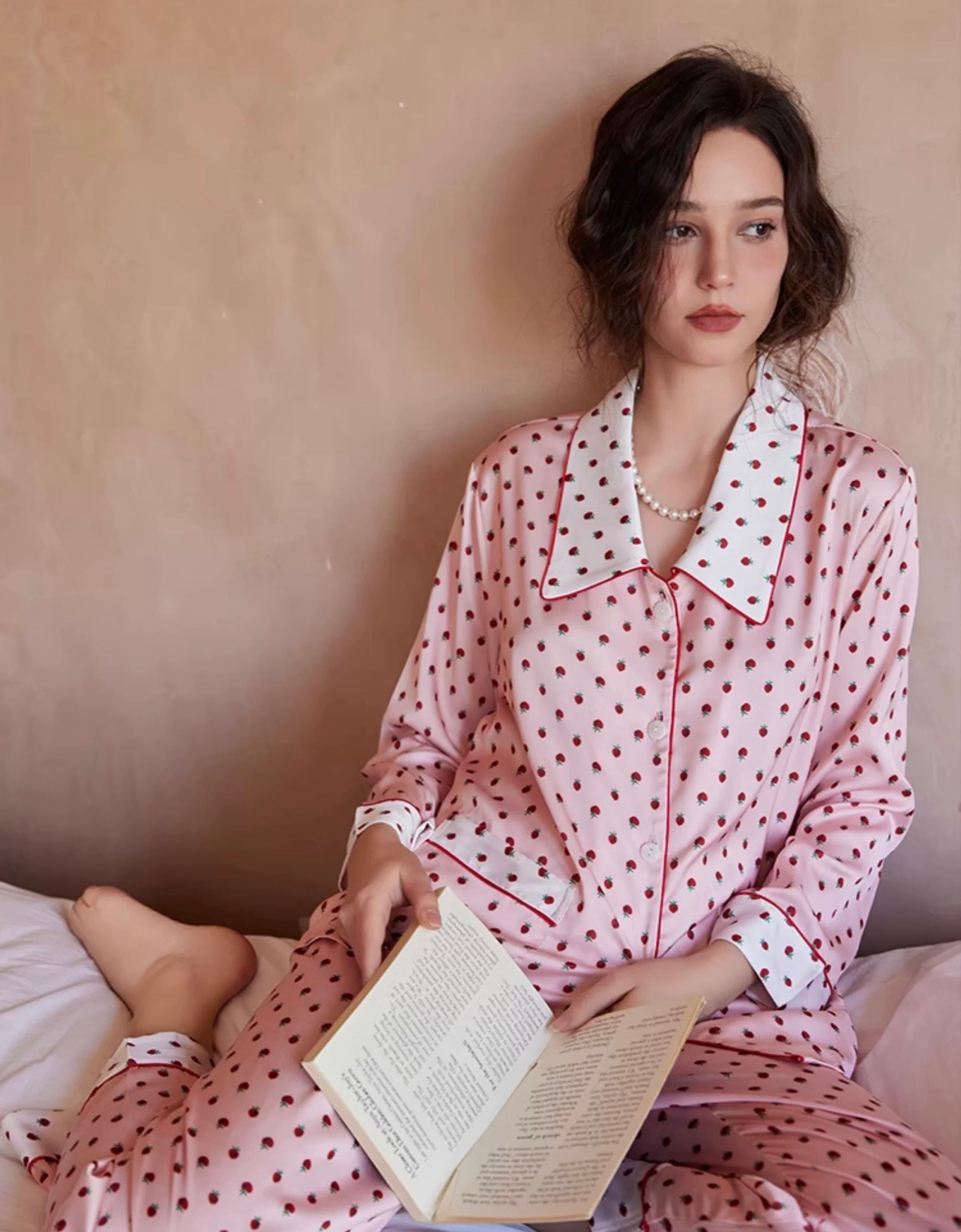 Pink Strawberry Print Pajama Set