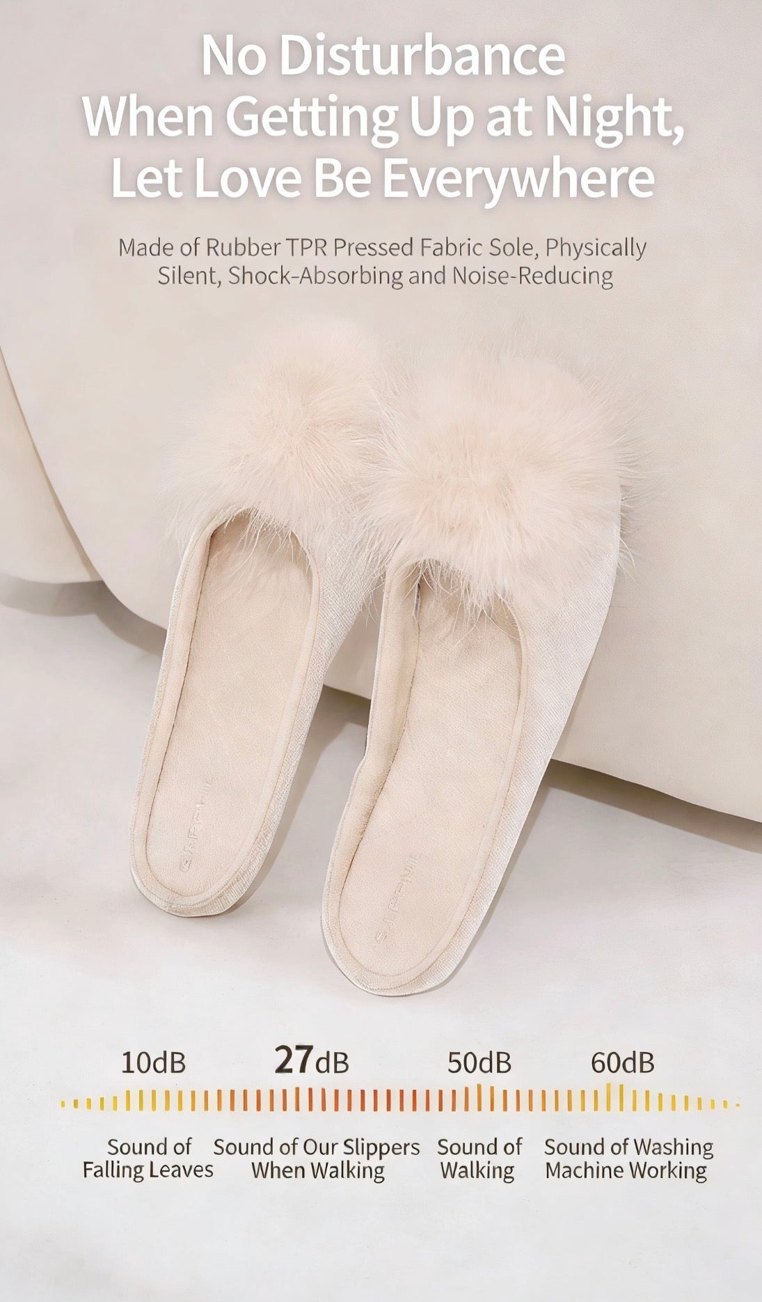 Ballet Slippers | Cream Feather Satin Loungewear Slippers