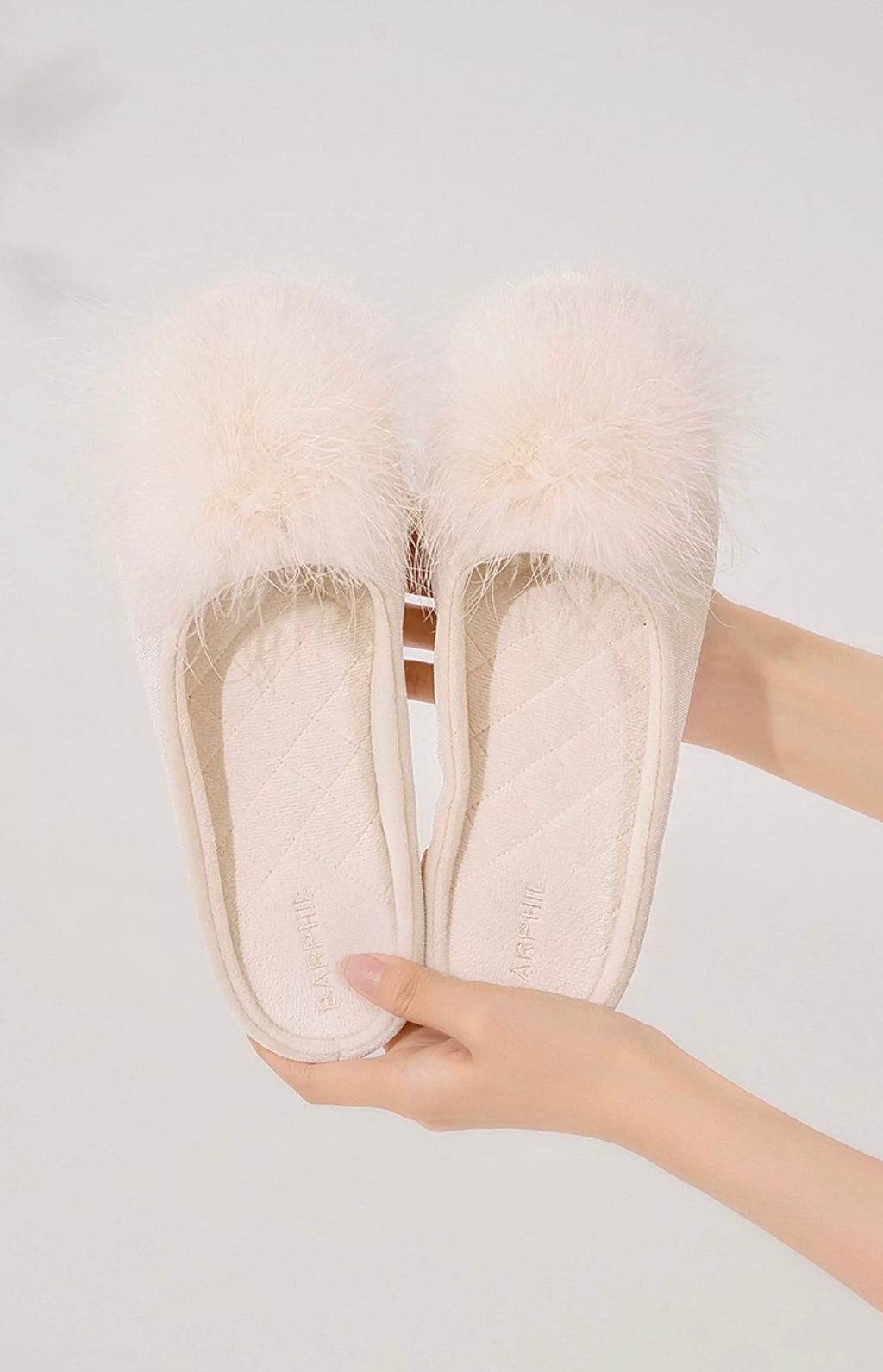 Ballet Slippers | Cream Feather Satin Loungewear Slippers