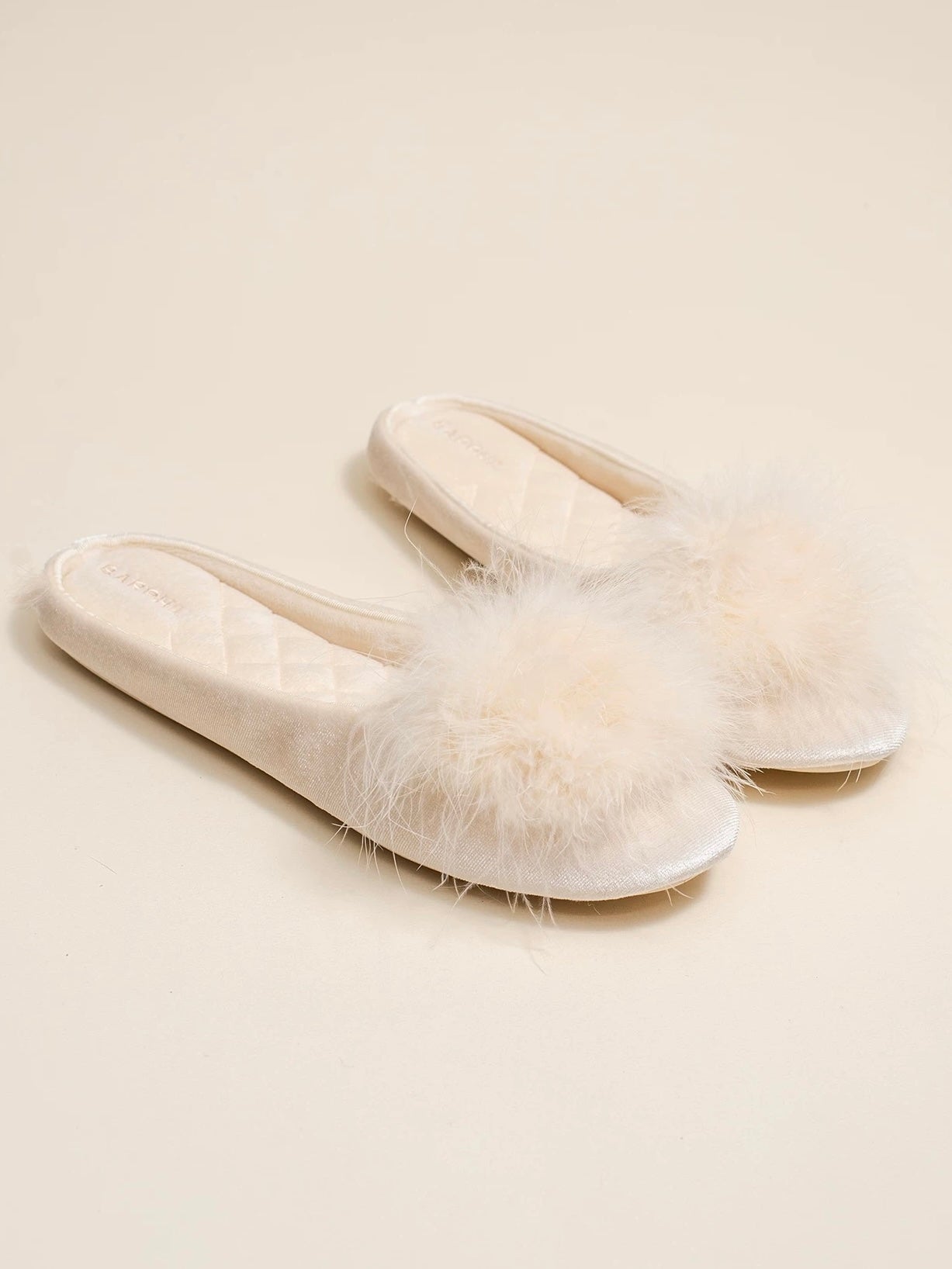 Ballet Slippers | Cream Feather Satin Loungewear Slippers