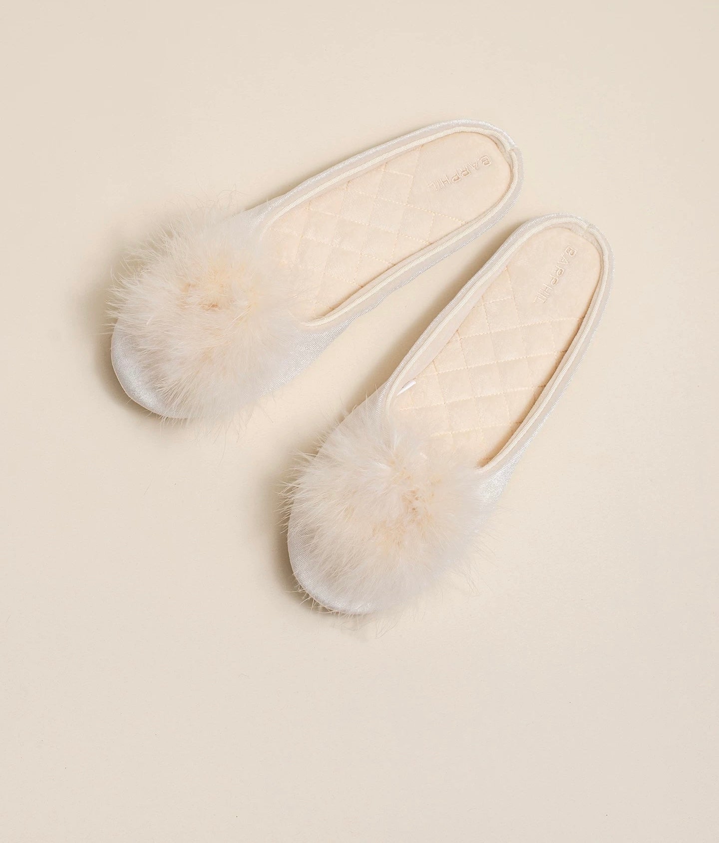 Ballet Slippers | Cream Feather Satin Loungewear Slippers