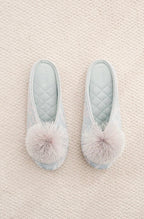 Misty Blue Jacquard Pom-Pom Home Slippers