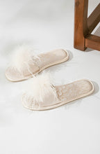 Ostrich Feather Jacquard Satin Open-Toe Slides