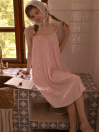 Pink Stripe Sleep Dress with Back Bow