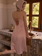 Pink Stripe Sleep Dress with Back Bow