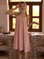 Pink Stripe Sleep Dress with Back Bow