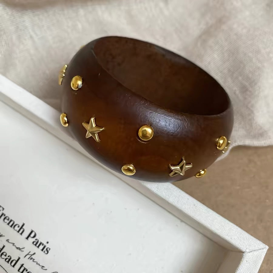 Retro Wood & Resin Cuff Bangles