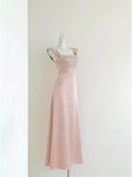 Blush Pink Satin Beaded Maxi Dress