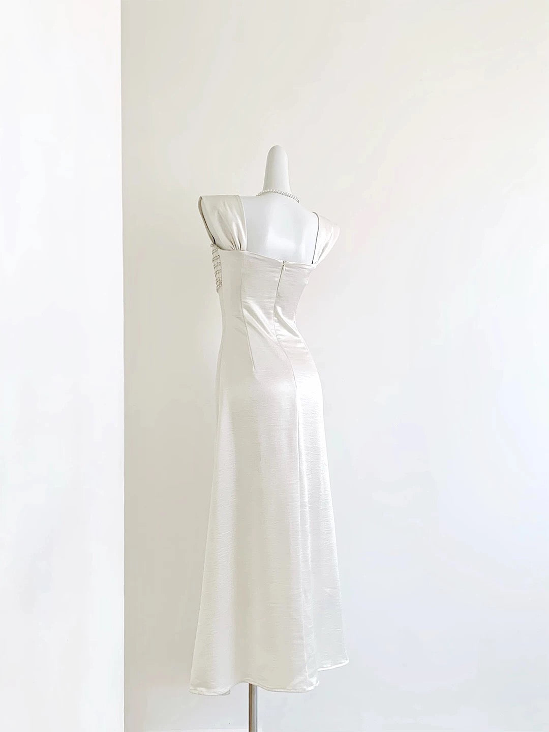 Elegant Ivory Satin Maxi Evening Gown