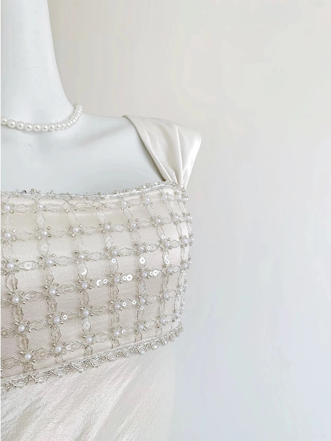 Elegant Ivory Satin Maxi Evening Gown