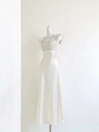 Elegant Ivory Satin Maxi Evening Gown