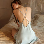 Lace Straps Silk Satin Nightgown