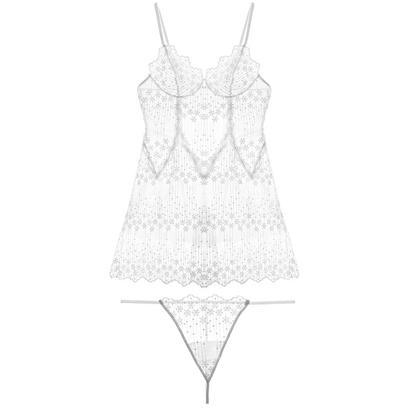 White Wedding Flower Embroidery Nightdress