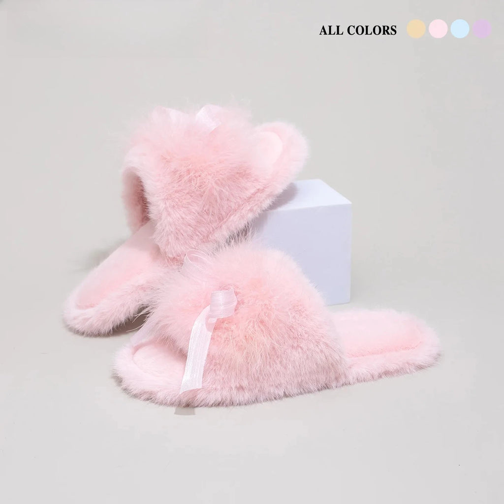 Plush Bow Slippers
